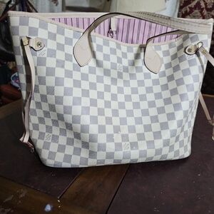 Stylish Checkered Tote Bag - Cream and Pink